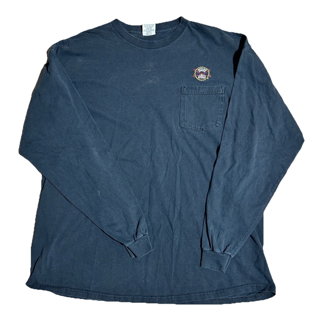 Vintage UAW Skilled Trades T-Shirt Faded Oversized Black 3XL Long Sleeve Pocket